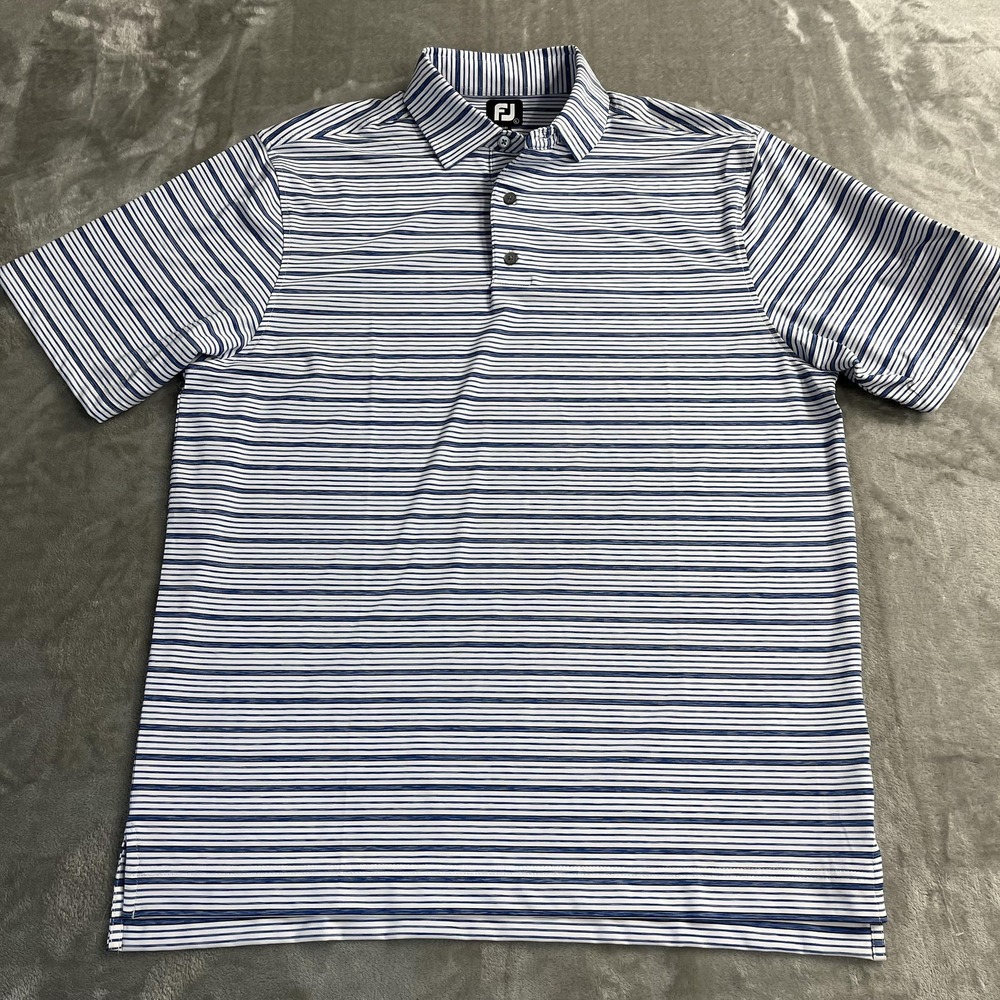 FootJoy Polo Shirt Mens Large Blue Striped Alta Mesa Golf Club Performance Top
